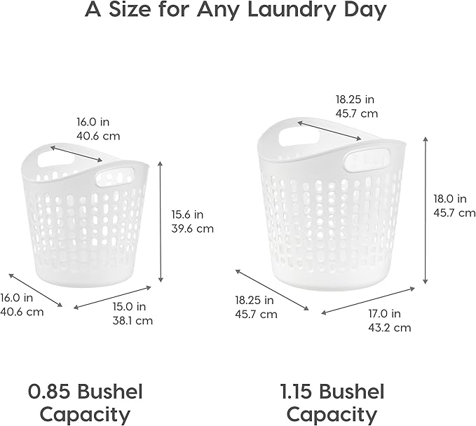 IRIS USA Laundry Basket Hamper, 40L Flexible Portable Plastic Dirty Clothes Bag with Ventilation Holes for Bedroom Bathroom Apartment Dorm Laundry Room Blankets Pillows Trinkets Organization, White