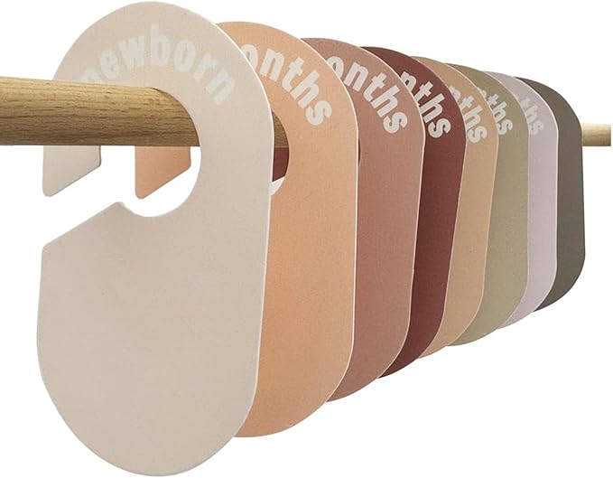 Baby Closet Divider, Baby Wardrobe Organizer, Double-Sided Design, Nursery Decor Clothes Hanger Dividers for Sorting 8 Sizes from Newborn to 12+ Months (Earth stone)