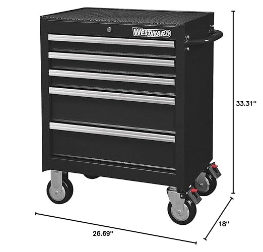 Westward 26-11/16" Rolling Cabinet, 5 Drawers, Black