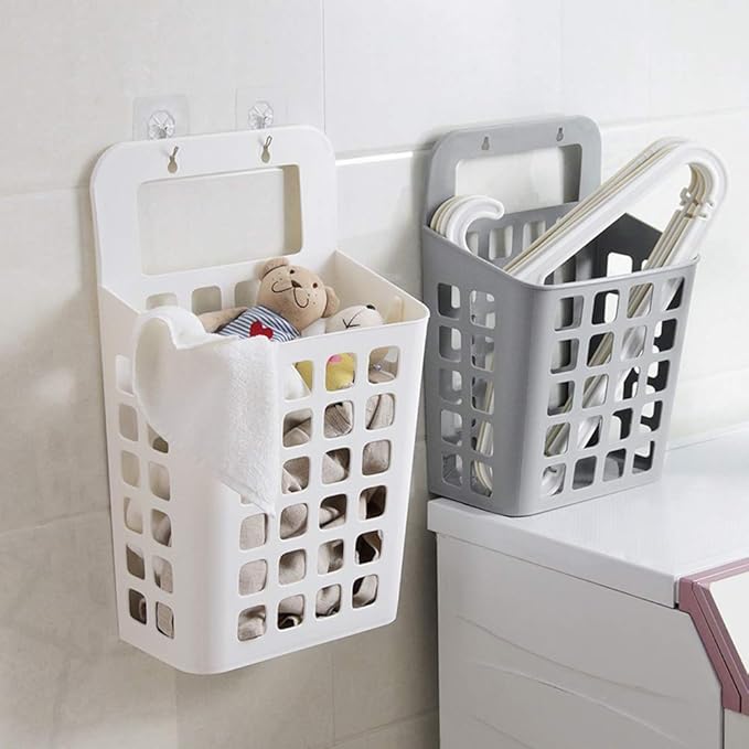 Wall-Mounted Laundry Basket Dirty Clothes Organizer Laundry Bag Hollow Household Storage Basket