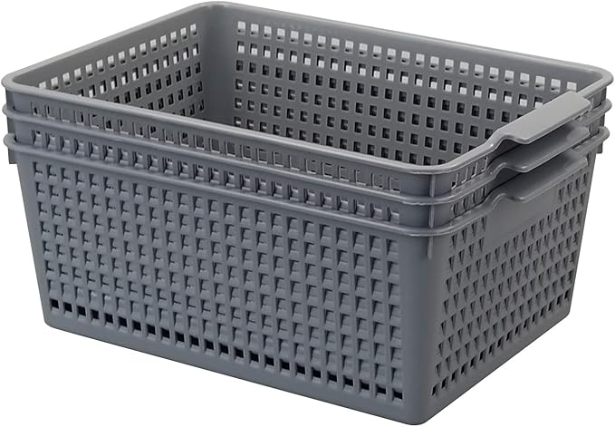 Sandmovie 3 Pack Platic Storage Baskets, 14 Liter Plastic Organizer Bin