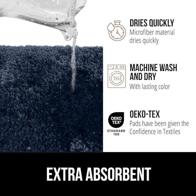 GORILLA GRIP Bathroom Rugs, 60x24, Ultra Soft Absorbent Mat, Thick Plush Bath Rug, Machine Washable, Microfiber Quick Dry, Mats for Shower, Bathtub and Floor, Home Decor Accessories, Navy Blue
