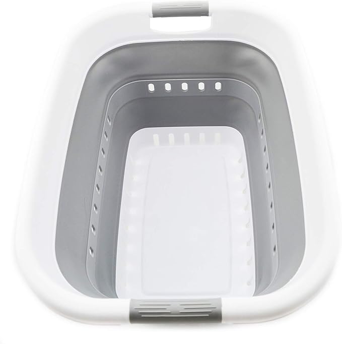 1 CASE of SAMMART 37L (9.77 gallon) Collapsible Plastic Laundry Basket - Foldable Pop Up Storage Container/Organizer - Space Saving Hamper/Basket (11, White/Grey)