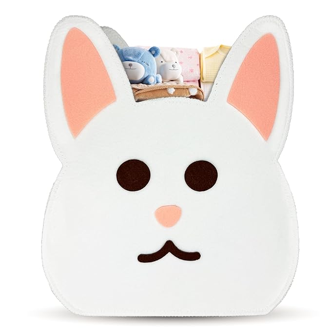Cute Rabbit Shaped Felt Storage Caddy Felt Baby Basket, Nursery Organizer with Rabbit Design for Storage Infant Newborn Essentials, Diaper Caddy