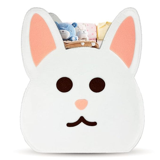 Cute Rabbit Shaped Felt Storage Caddy Felt Baby Basket, Nursery Organizer with Rabbit Design for Storage Infant Newborn Essentials, Diaper Caddy