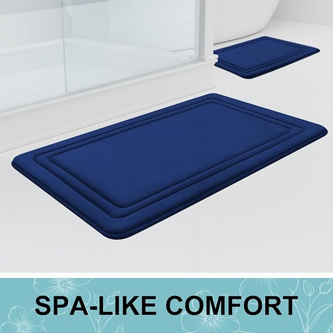 Grandaily Memory Foam Bath Mat Rug 47x24, Ultra Soft, Non-Slip and Absorbent Bathroom Rugs, Machine Wash Dry, Comfortable Bath Carpet for Bathroom Floor, Tub and Shower, Navy Blue