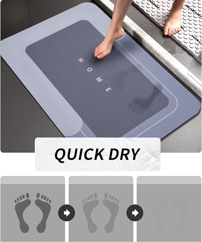 2PCS Absorbent Bath Mat Magic Rug Sets, Quick Drying Bath Mat Non-Slip Floor Rug Rubber Backed for Bathroom Kitchen Shower Sink, Water Absorbent (19.7''x23.6''+19.7''x31.9'', Blue)