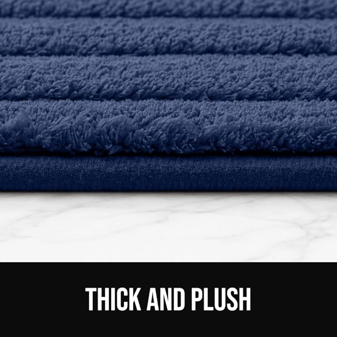 GORILLA GRIP Textured Backing Bathroom Rugs, Soft Memory Foam Absorbent Striped Bath Mats, Machine Washable & Fade Resistant, Bathmat Accessories for Floor, Home Decor Shower Essentials, Navy 34x20