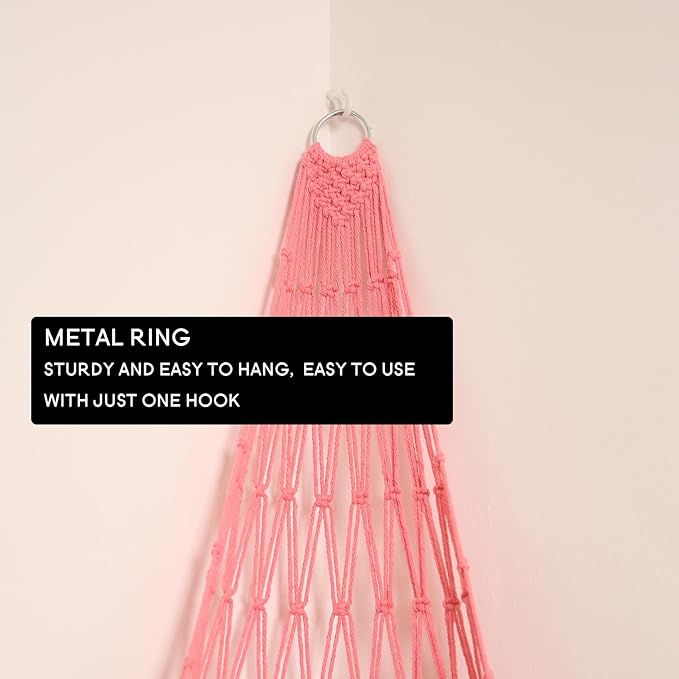 Stuffed Animal Net or Hammock Corner Hanging Net for Stuffy Animal Storage Macrame Toy Display Plush Toy Holder Wall Pet Net for Nursery Kid Bedroom Decor Playroom Organizer (Pink XL)