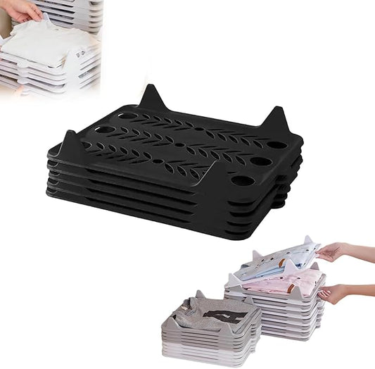 5/10 Pack Stackable Closet Organizer - Interlocking Shirt Folding Boards & Shelf Dividers, Space-Saving Wardrobe for T-Shirts, Jeans, Sweaters, Perfect for Home, Apartment (5, Black, 15 * 11.5 inch)
