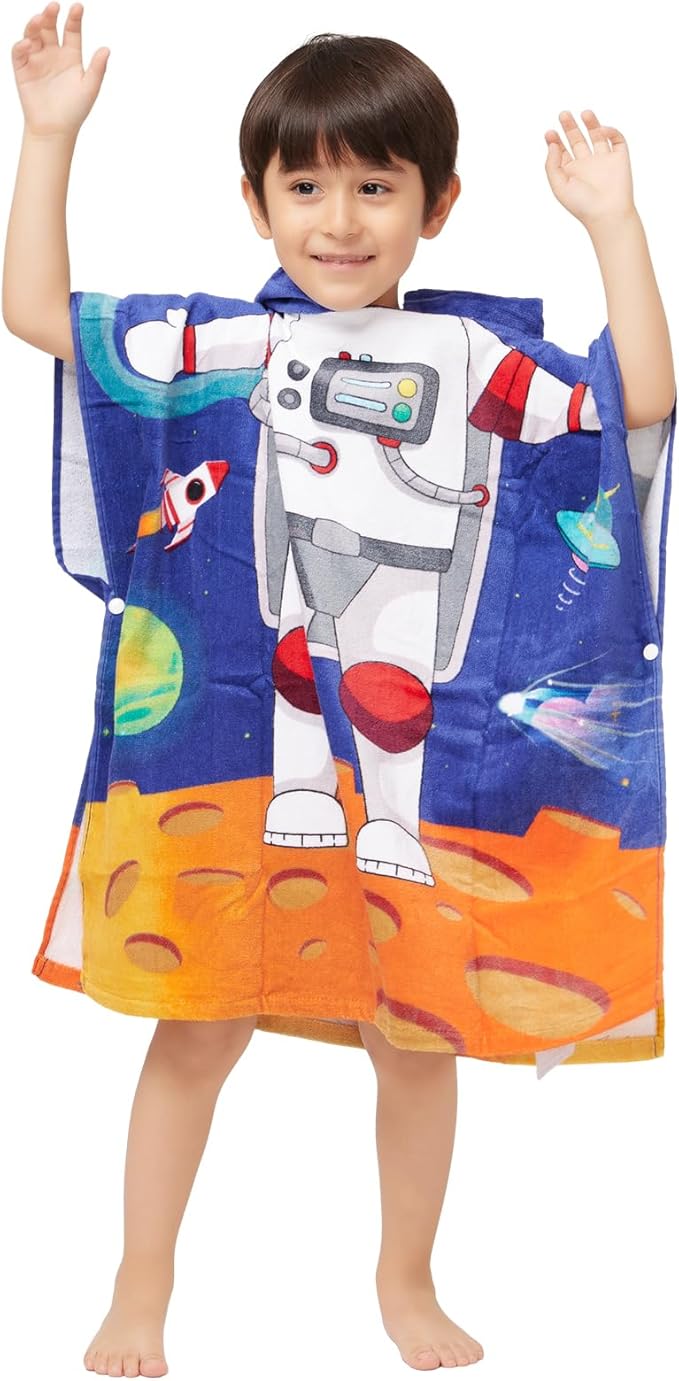 100% Cotton Hooded Towel for Toddlers 2-6 Years Boys Girls Kids Bath Pool Beach Towel Soft Absorbent Beach Poncho Little Astronaut