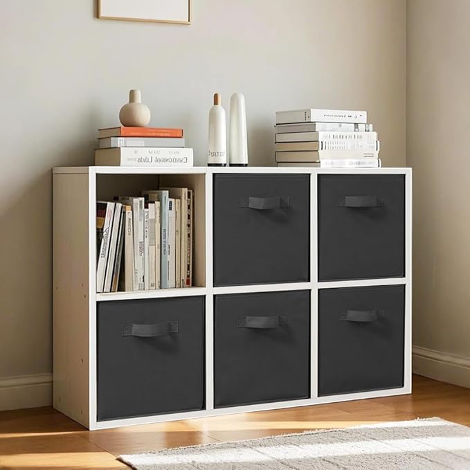 Easi 11 inch Cube Storage Bins, 8 Storage Cube Organizer, Collapsible Fabric storage cubes with Handles, Closet Storage Basket For Organization, Shelf Basket For Shelves Clothes Books, Black