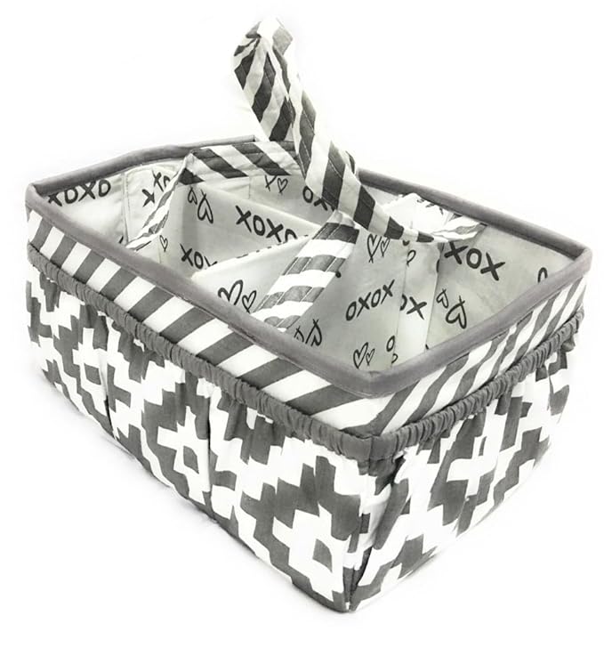 Bacati Love Unisex Nursery Fabric Storage Caddy with Handles, Silver/Grey