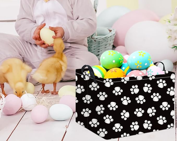 HIYAGON Rectangular Dog Basket Kids Baby Nursery Storage Basket for Boys Football Room Decor Cute Toy Storage Organizer Bins Bedroom(Dog Paws)