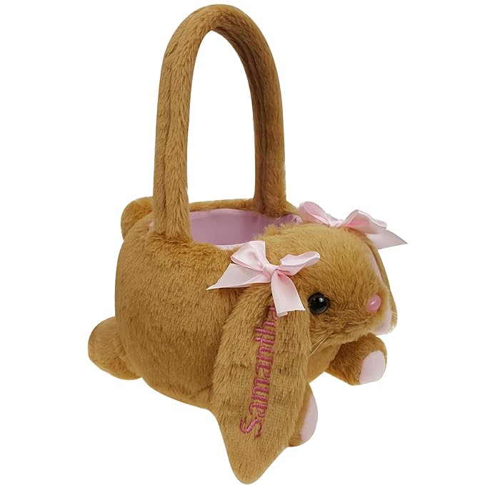 DearSun Exquisite Embroidery Bunny-brown 1 Plush Modern Kids Room Easter Basket with Customized Embroidery Technology