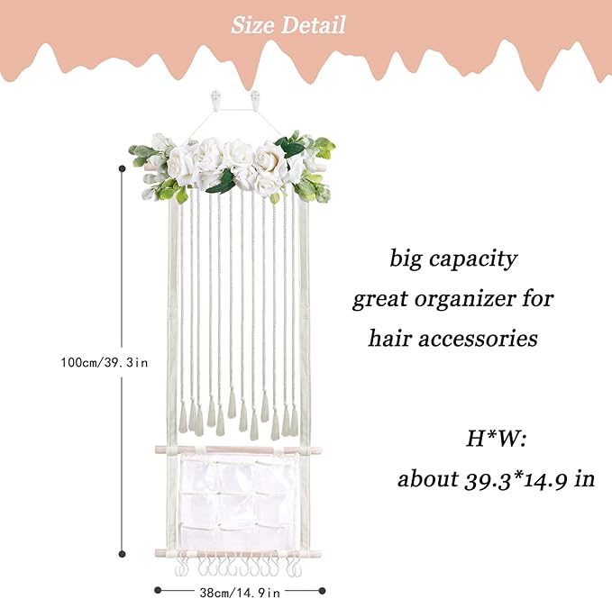 Headband Holder for Girls Hair Bows, Large Capacity Baby Headbands Organizer Storage Hair Clips Hanger Storage Flower Crown Bow Holder Wall Door Hanging Decor for Nursery Room