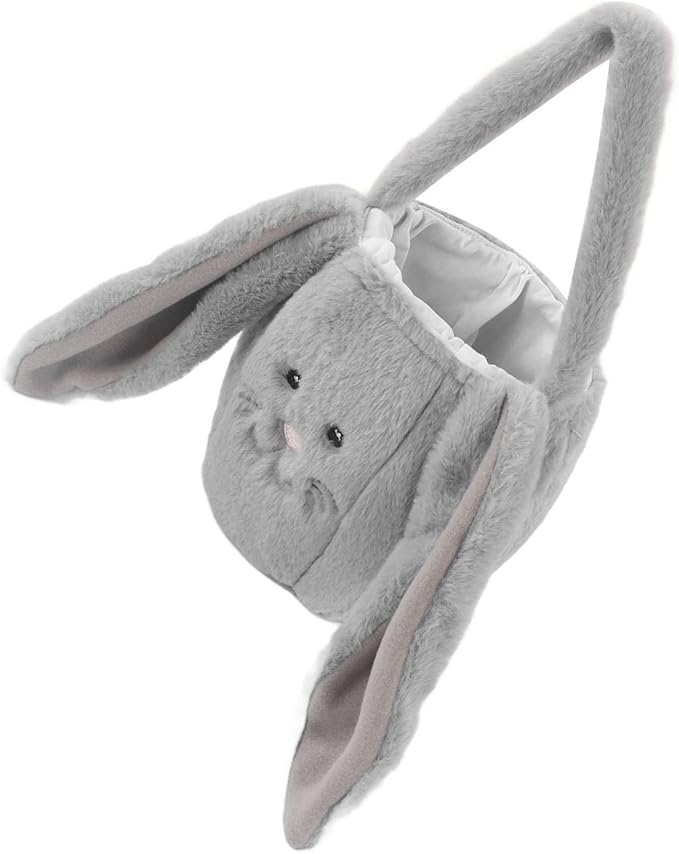 KIMISS Plush Easter Bunny Basket for | Cute Cartoon Long Ears Bunny for Easter Egg | Soft Plush Bunny Egg Basket (Light Gray)