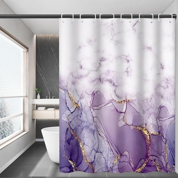 Abstract Marble Bathroom Shower Curtain Purple Gradient Watercolor Waterproof Polyester Shower Curtains Modern Luxury Artistic Aesthetic Shower Curtain with Hooks Decorative, 72x78 Inch