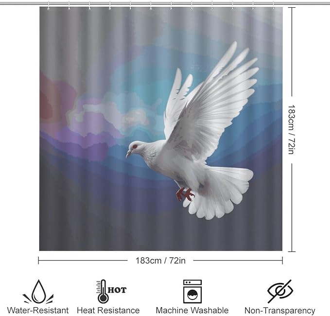 4 Piece Bathroom Rug Set with Shower Curtain, Non-Slip Bath Mat Toilet Cover Set, Peace Dove Bathroom Rug Sets