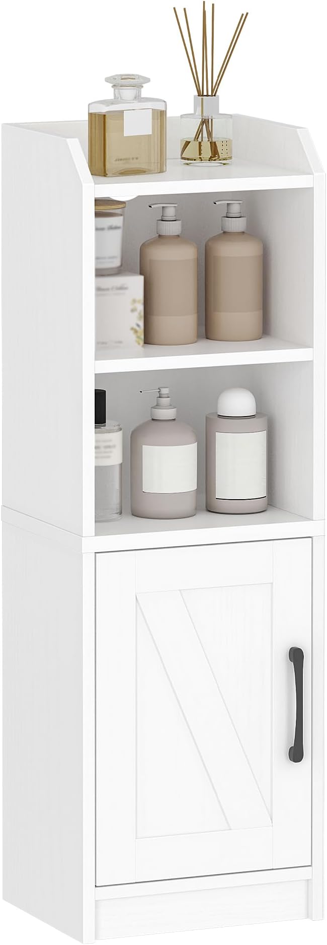 Bathroom Storage Cabinet, Small Farmhouse Corner Floor Cabinet with Door and Shelves, Narrow Toilet Paper Holder Stand, Bathroom Organizer with Adjustable Shelf, for Small Spaces, White