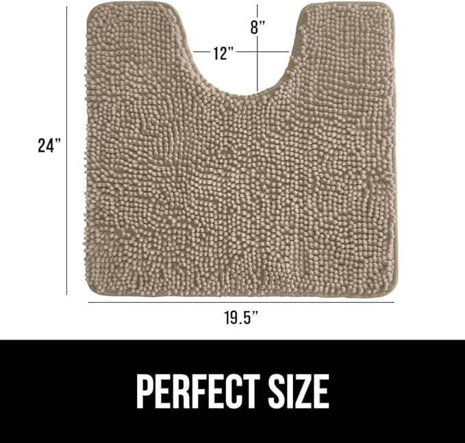 GORILLA GRIP Plush Absorbent Shaggy Chenille Bath Rug Mat for Oval Toilet Base with Rubber Backing, Machine Washable Rugs, Soft Microfiber Contour Mats for Toilets, Bathroom Decor, Gray Beige
