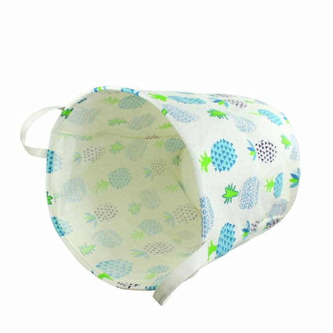 Orino 19 x 16.5 Inches Extra Large Canvas Fabric Folding Storage bin with Handle Waterproof Home Decor Laundry Hamper Organize Pineapple Storage Baskets for Dirty Clothes, Toy (Blue)