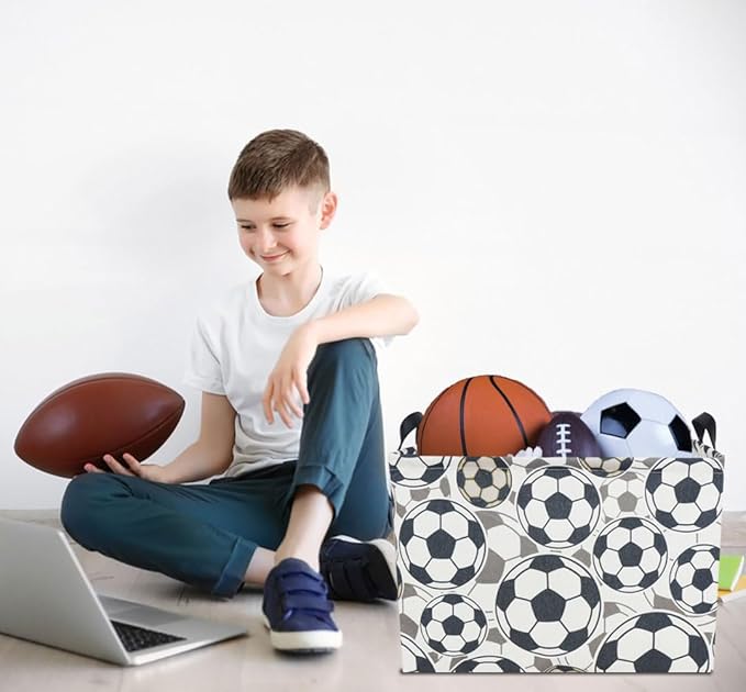 Rectangle Storage Basket with Handles,Collapsible Storage Bin, Gift Basket, Books Box, Room Decor(Soccer)