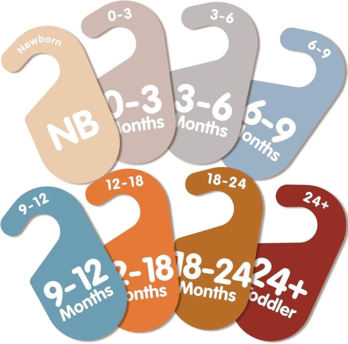 Boho Wooden Baby Clothes Dividers for Closet, Set of 8 Double-Sided Baby Clothes Organizer for Newborn to 24 Months, Colorful Babies Closet Wardrobe Dividers Separators for Boho Nursery Home Decor