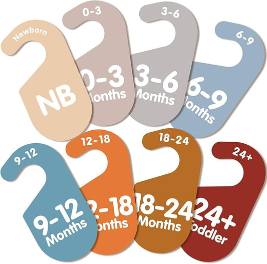 Boho Wooden Baby Clothes Dividers for Closet, Set of 8 Double-Sided Baby Clothes Organizer for Newborn to 24 Months, Colorful Babies Closet Wardrobe Dividers Separators for Boho Nursery Home Decor