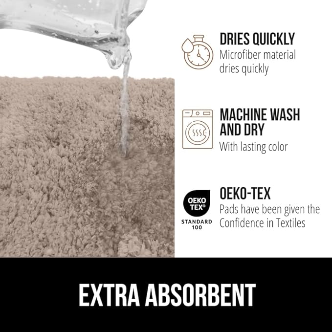 GORILLA GRIP Bathroom Rugs, Ultra Soft Absorbent Mat, Thick Plush Bath Rug, Machine Washable, Microfiber Quick Dry, Mats for Shower, Bathtub and Floor, Home Decor Accessories, 24x17, Beige