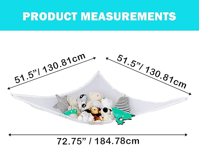 Plush Stuffed Animal Net Hammock -Corner Organizer and Toy Holder - Extra Large Hanging Storage for Kids Bedroom