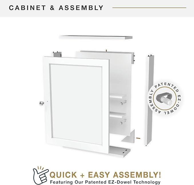 MCS 23x18 White Medicine Cabinet Organizer, Wall Mounted Bathroom Cabinet for Over-The-Toilet Storage, Bathroom Furniture & Restroom Organizer