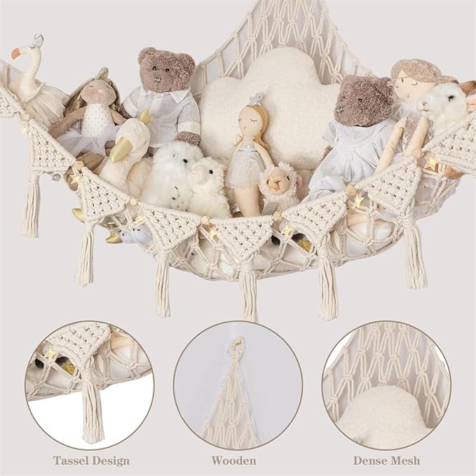 Stuffed Animals Toy Storage Hammock Wall Hanging Net Corner Hanging Organizer Bedroom Plush Toy Holder for Room Decor 47.2 Inch
