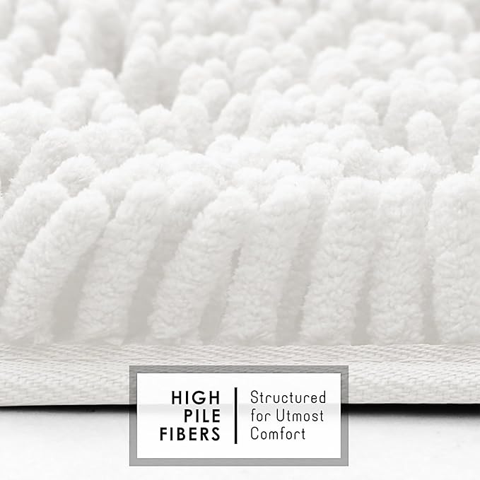 Hearth & Harbor Bathroom Rugs, Chenille Bath Mat - Machine Washable Bath Mats for Bathroom Non-Slip Backing Rubber, Quick Dry Bathroom Mat - Off-White Bath Rug, 17x24