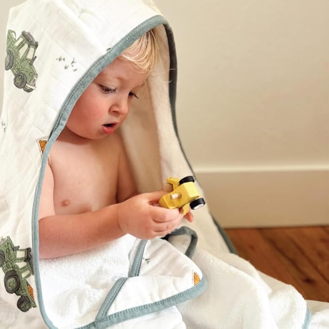 Little Unicorn Hooded Bath Towel | Absorbent Cotton & Terry Blend | Larger Size for Baby & Toddlers, 1-6 Years (Work Trucks)