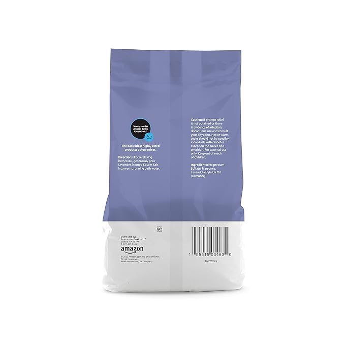 Amazon Basics Epsom Salt Soaking Aid, Lavender Scented, Relax & Relief, Resealable, 3 Pound, 1-Pack (Previously Solimo)