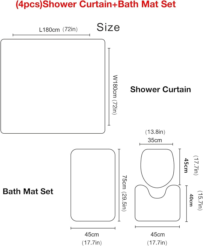 4PCS Paris Eiffel Tower Decor Bathroom Mat Rug Set Shower Curtain Set, High Heeled Shoes and Pink Flower in Paris Pattern Girl Woman Bath Mat + Contour Mat+Toilet Cover+Shower Curtain