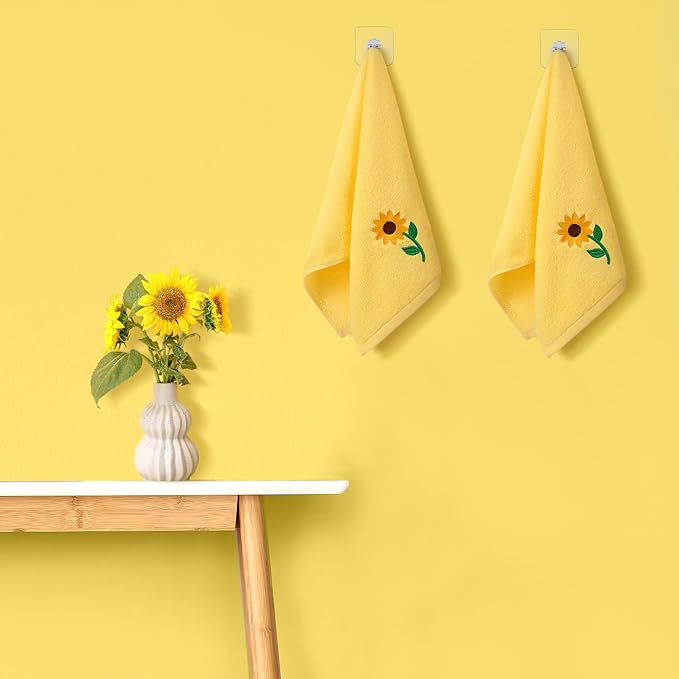 2 Pcs Sunflowers Hand Towels Bright Yellow Bathroom Decor 14x29 Inch Embroidered 100% Cotton Soft Absorbent Spring Summer Decorative Hand Towels for Bathroom Kitchen
