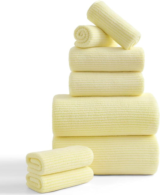 8-Piece Premium Towel Set for Bathroom|2 Oversized Large Bath Sheet,2 Hand Towels,4 Washcloths|Soft Cozy Highly Absorbent Fast Dry Microfiber Shower Towel Set for Hotel Bathroom Essentials,Yellow