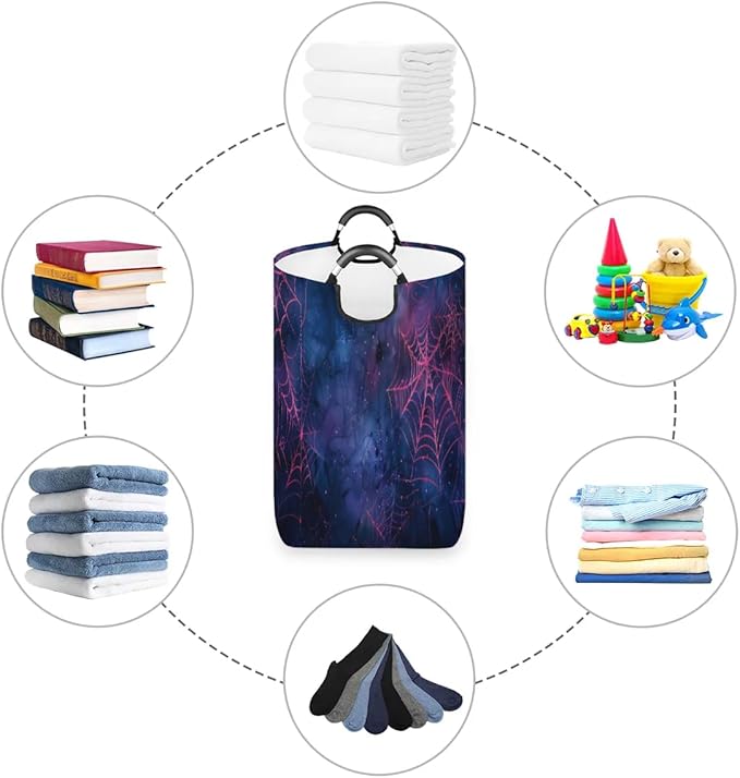 Spiders Web Purple Laundry Hamper,Large Round Halloween Storage Basket,Collapsible Basket Bins for Dirty Clothes Kids Toys Baby Blanket Organizer Nursery Bedroom Bathroom Decor