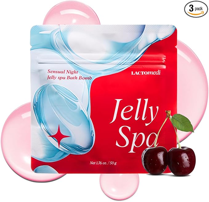 LACTOMEDI Jelly Spa Bath Bomb | Bath Slime for Couples | Romantic Cherry Scented Powder-to-Jelly Spa | pH-Balanced Formula with LACTO BVTC™ | 50g x 3EA