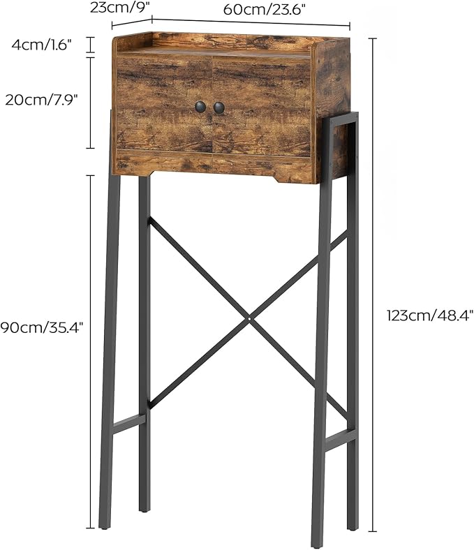 Over The Toilet Storage Cabinet, Freestanding Above The Toilet Storage Cabinet, Over The Toilet Storage Rack with X-Shaped Back Support, for Bathroom, Laundry, Rustic Brown and Black TR04BR