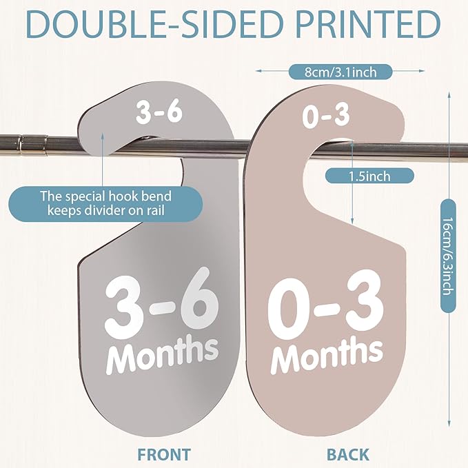 Boho Wooden Baby Clothes Dividers for Closet, Set of 8 Double-Sided Baby Clothes Organizer for Newborn to 24 Months, Colorful Babies Closet Wardrobe Dividers Separators for Boho Nursery Home Decor