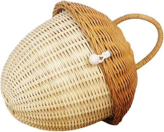 Mushroom Basket with Lid House Shaped Mushroom Basket Portable Decorative Rattan with Handle Photography Props-Gifts for Kid(RED25*26 * 26cm)