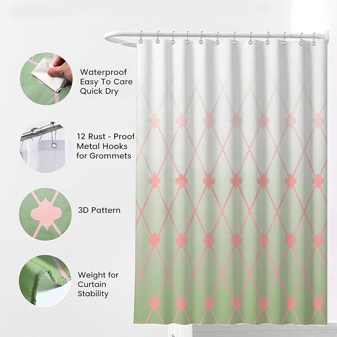 25 Pieces Bathroom Set Green Bathroom Accessories Set, Shower Curtain and Rugs, Trash Can, Toilet Brush, Soap Dispenser, Soap Dish, Toothbrush Holder, Tumbler, Tray, Qtip Holder for Home Decor