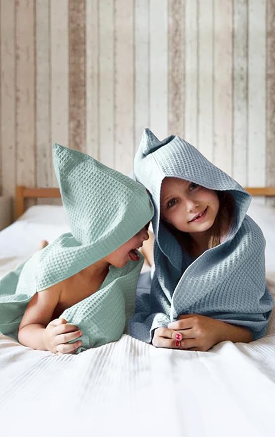 BANGSAUR Hooded Poncho Towel for Toddlers Babies Cotton Lightweight Cover-up Bath Beach Changing Towels, 2-5 Years,Blue,23.6in