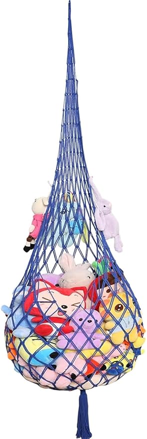 Novel Stuffed Animal Net or Hammock Macrame Plush Toy Display- 6.5ft H,One Hook! Perfect for The Tiny Space in Corner,Walls and Ceiling Hanging Net-Blue