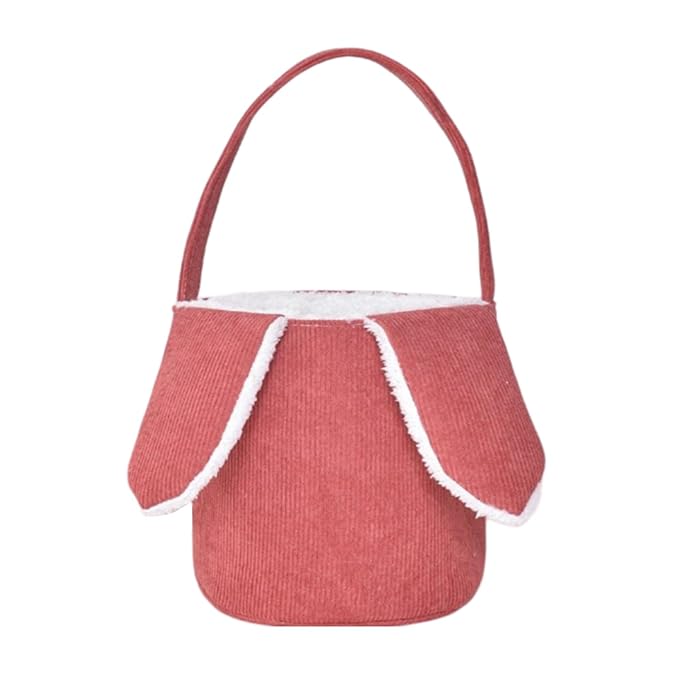 Easter Bunny Basket, Cute Easter Bucket Bags with Rabbit Ears for Easter Eggs Hunting, Plush Easter Bunny Basket, Easter Tote Bags for Candy Storage Decorations (Red)