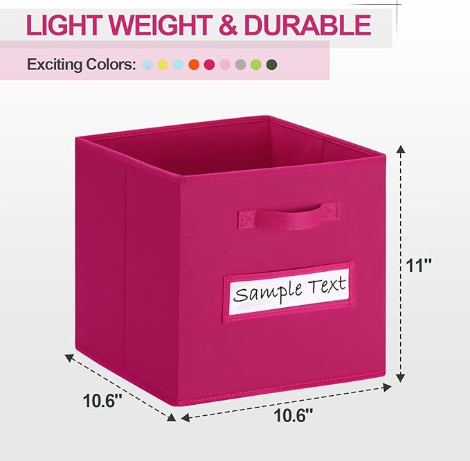 artsdi Fabric storage cubes (8 Pack) 11 Inch Cube Storage Bin, cube organizer bins with 8 Labels Window Cards & a Pen, Foldable cube organizer bins and Storage Box, Dark pink