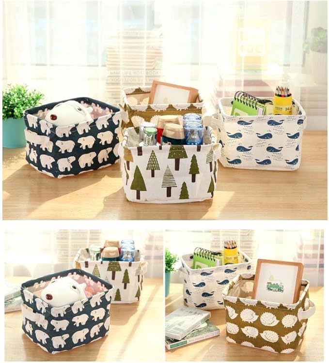 Fabric Basket Mini Storage Basket 4 Pack Small Canvas Baskets Desk Storage Organizer For Keys Small Baket For Organizing 7.9"×6.3"×5.5"- 4 pack